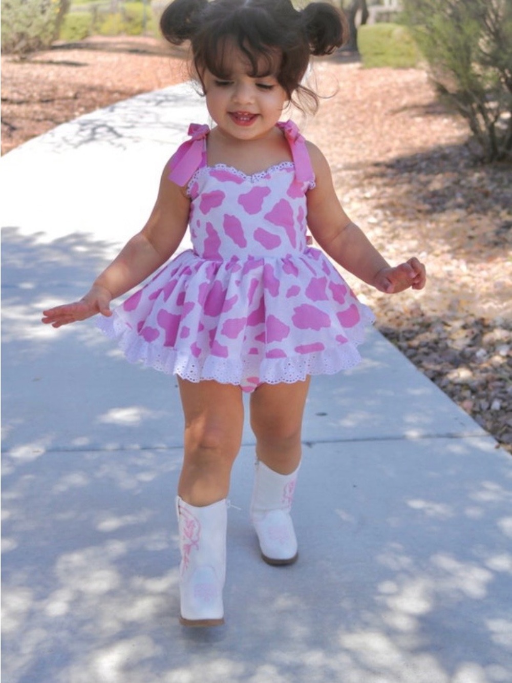 Pink Cowprint Tie-Strap Toddler Dress